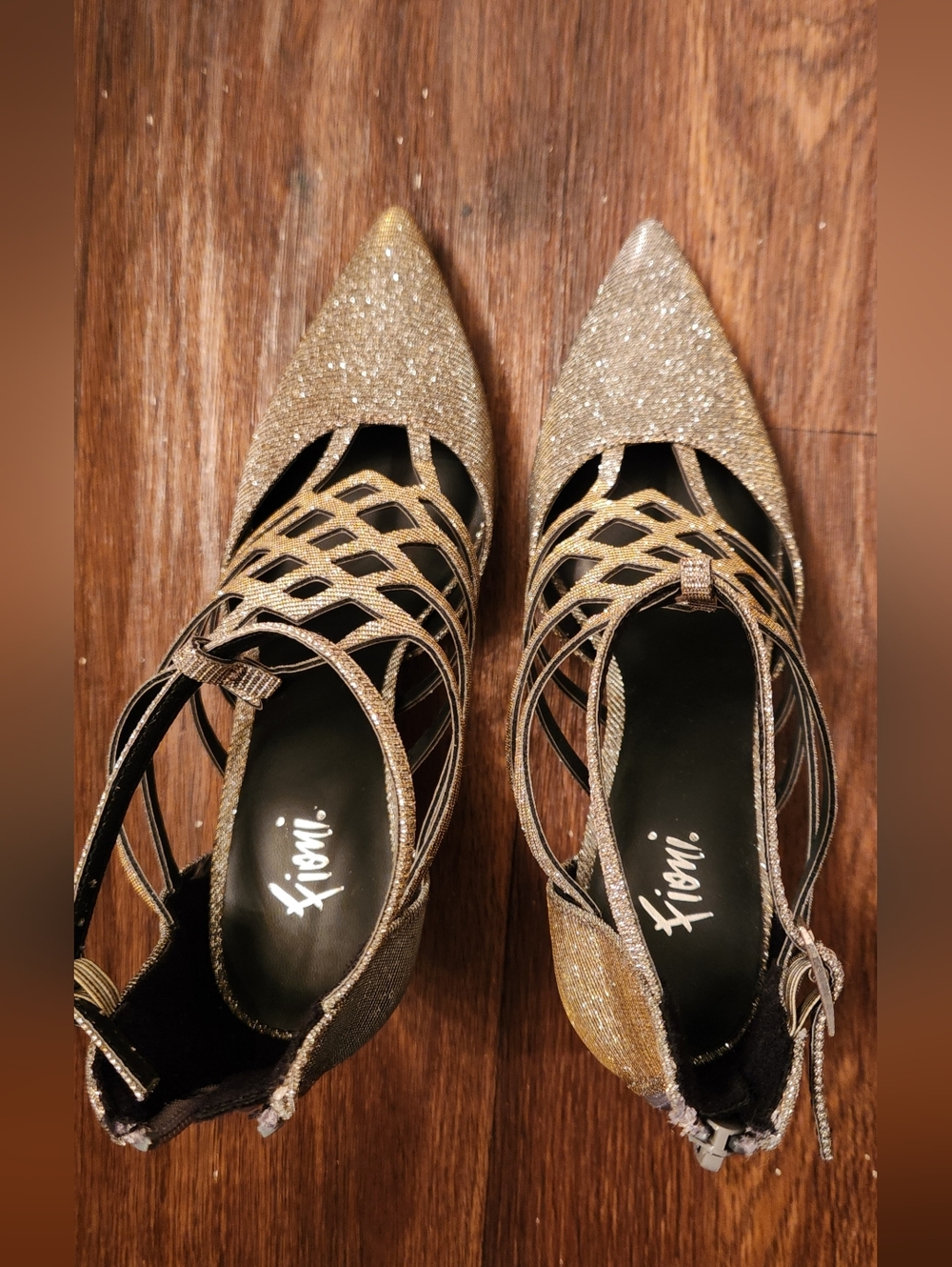 FIONI Clothing glitter cage pumps in a gold/pewter  stiletto design